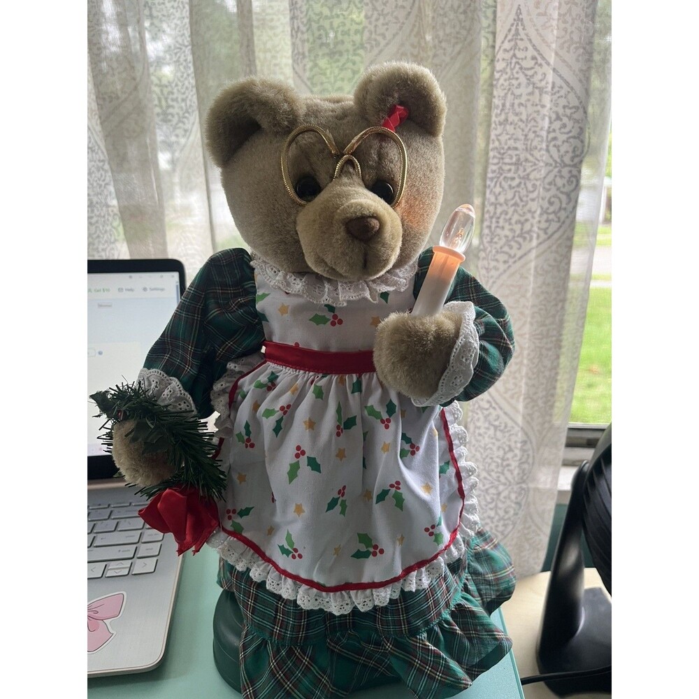 Avon Vintage Animated Mrs Claus Teddy Bear Christmas Decor Tested Works see vid